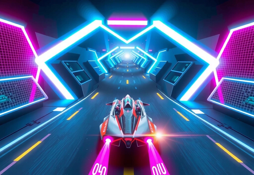 Quantum Racing mobile game screenshot showing futuristic racing track